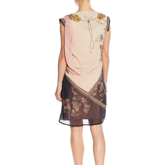 Desigual Elo Sheer Floral Chiffon Flapper Bejeweled Neckline Midi Knee Dress - S - Picture 2 of 14